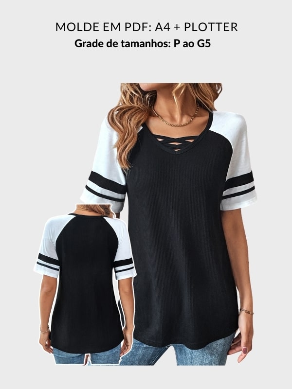 Molde blusa raglan feminina em malha Stela