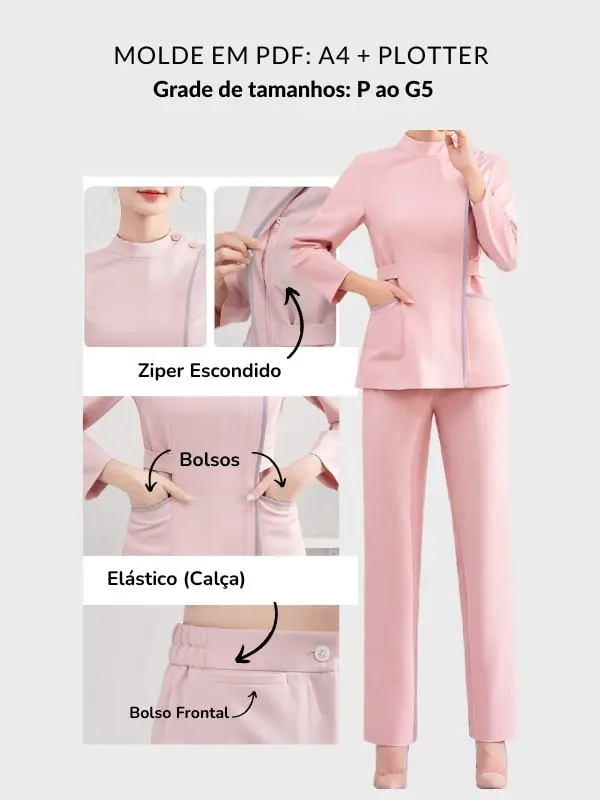 Molde pijama cirúrgico com ziper lateral Heloisa