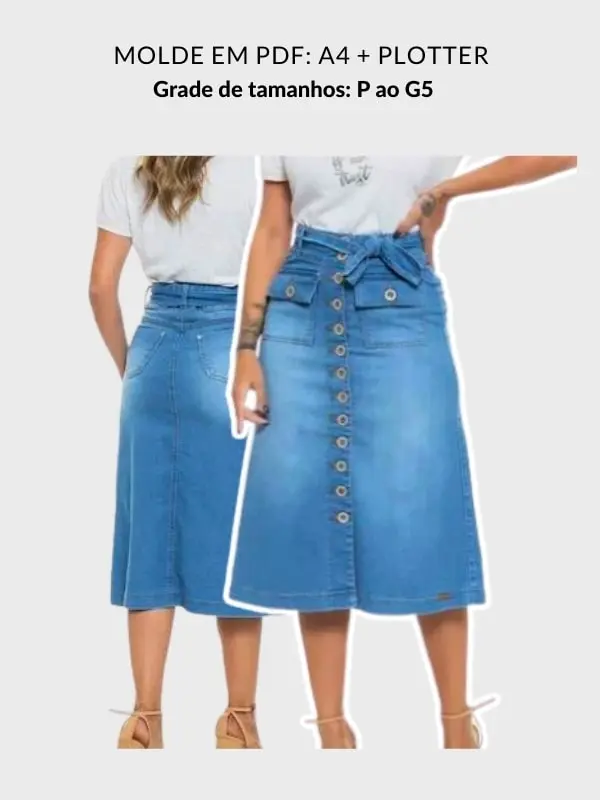 Molde saia jeans com botões Abigail