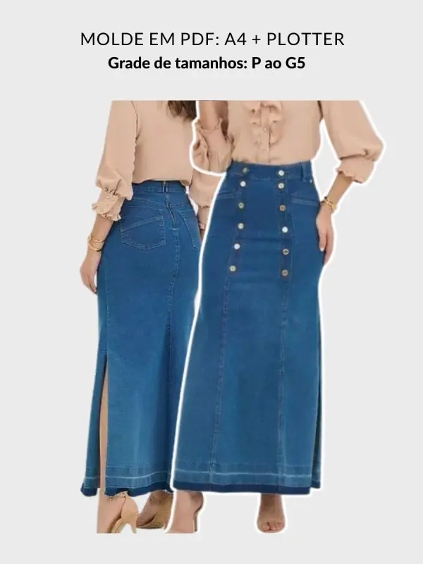 Molde saia jeans com botões Joana