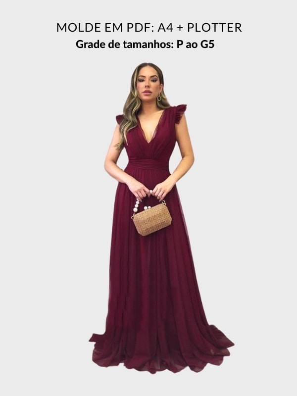 Molde vestido com saia franzida Elara