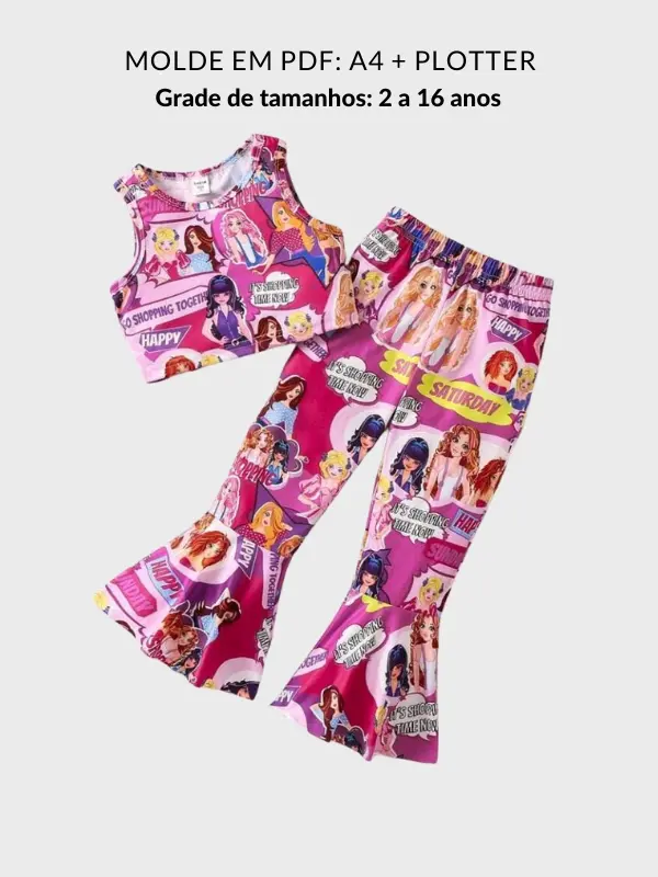 Molde conjunto infantil calça e cropped