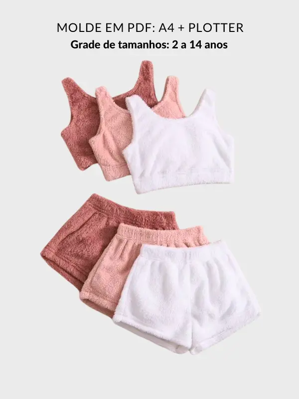 Molde conjunto infantil short e cropped regata em fleece