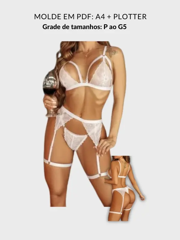 Molde conjunto lingerie com cinta liga