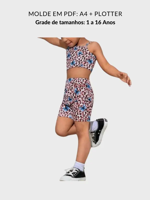 Molde conjunto cropped e short infantil alice