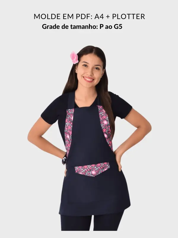 Molde jaleco avental professora com bolso Frontal