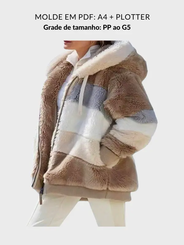 Molde jaqueta teddy recortes com Capuz