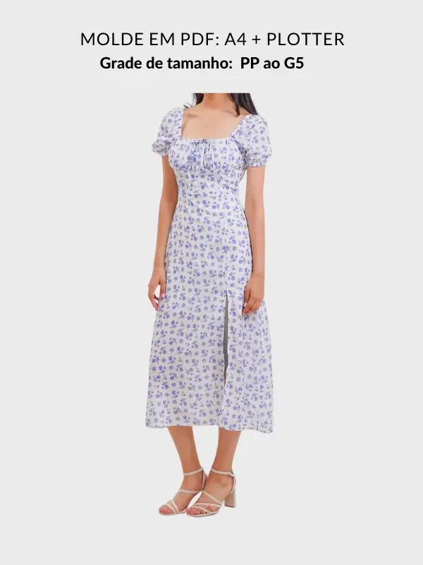 Molde vestido fenda com busto Franzido