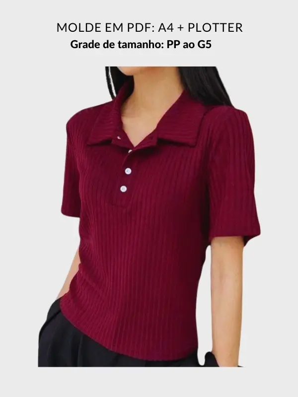Molde camiseta com gola em malha