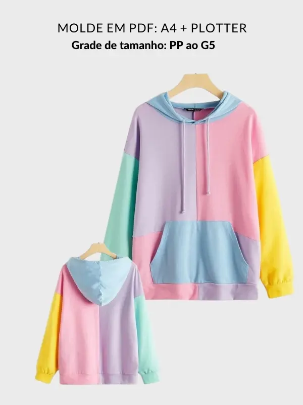 Molde casaco com recortes e capuz