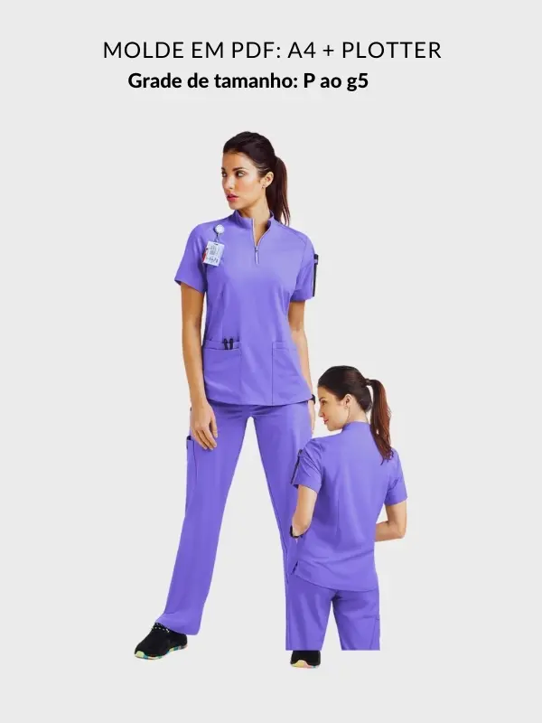 Molde conjunto scrub com bolso feminino