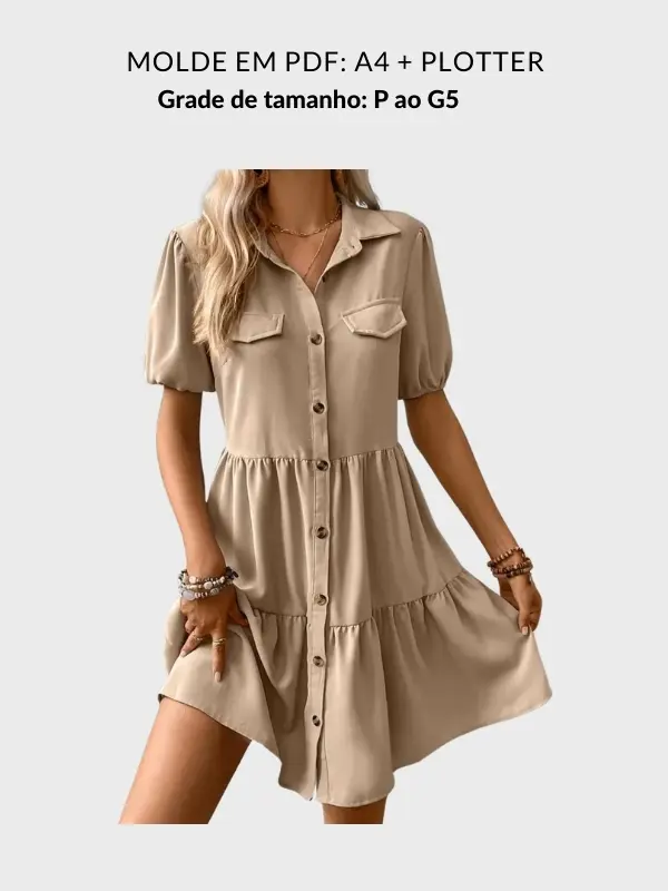 Molde vestido com franzido manga fofa