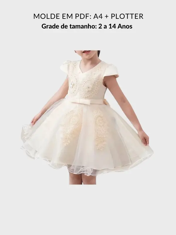 Molde vestido festa infantil com manga copinho
