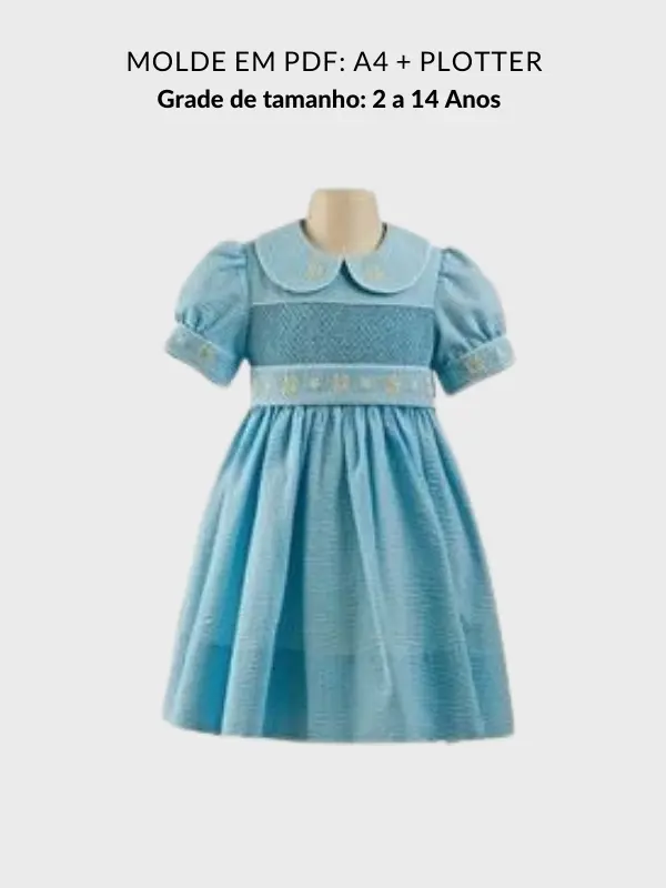 Molde vestido infantil manga camponesa e gola Boneca Moldes WG