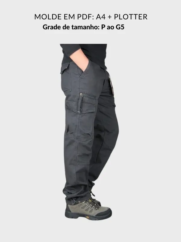 Molde calça cargo bolso ziper masculina
