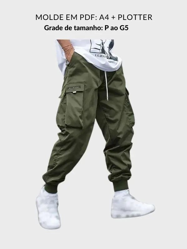 Molde calça cargo masculina bolso velcro
