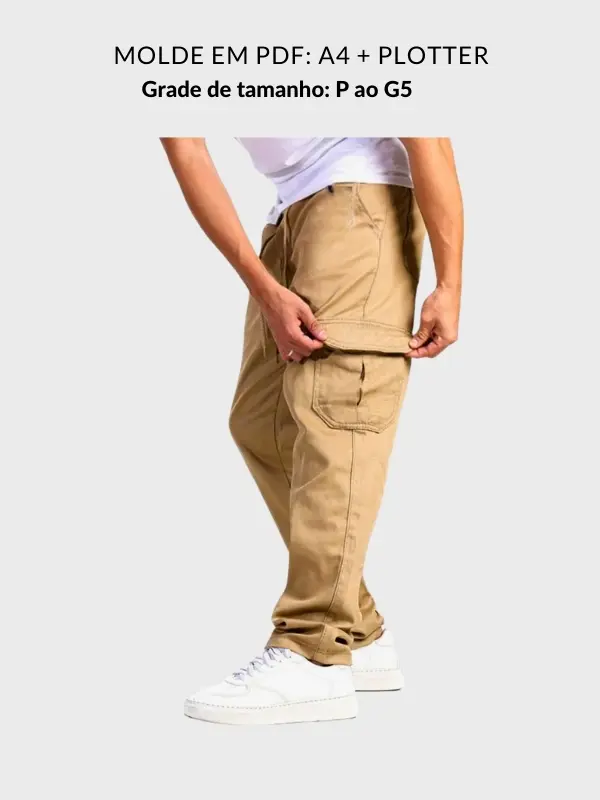 Molde calça cargo masculina com elástico