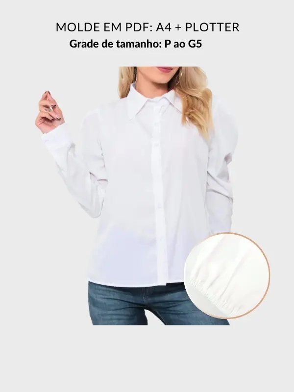 Molde camisa social feminina com punho elástico