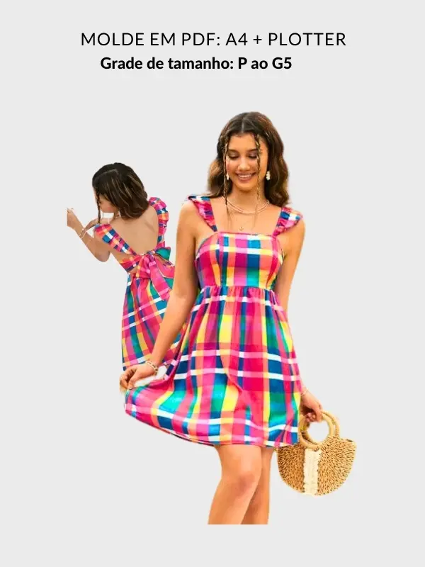 Molde vestido com amarraçao nas costas