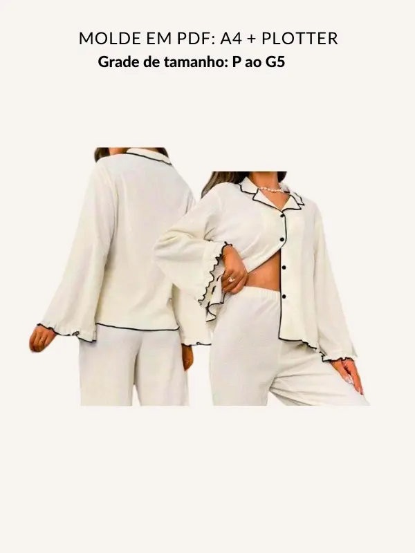 Molde blusa pijama manga longa