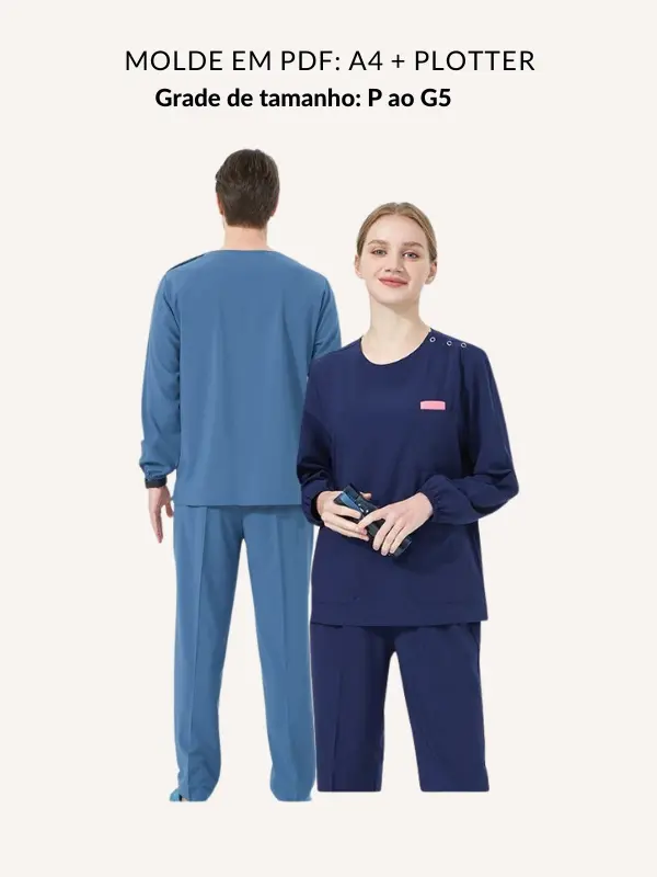 Molde camiseta pijama cirúrgico manga longa unissex