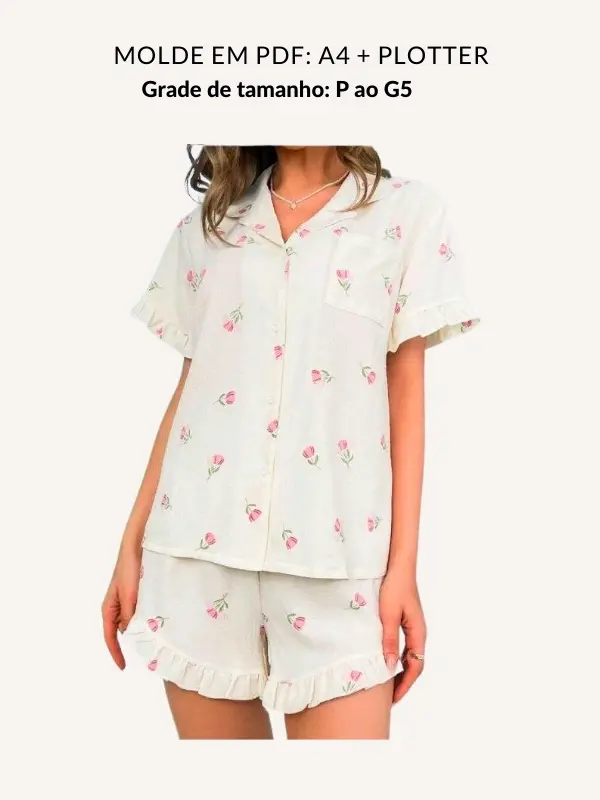 Molde conjunto pijama manga curta