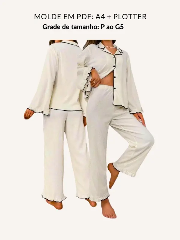 Molde conjunto pijama manga longa