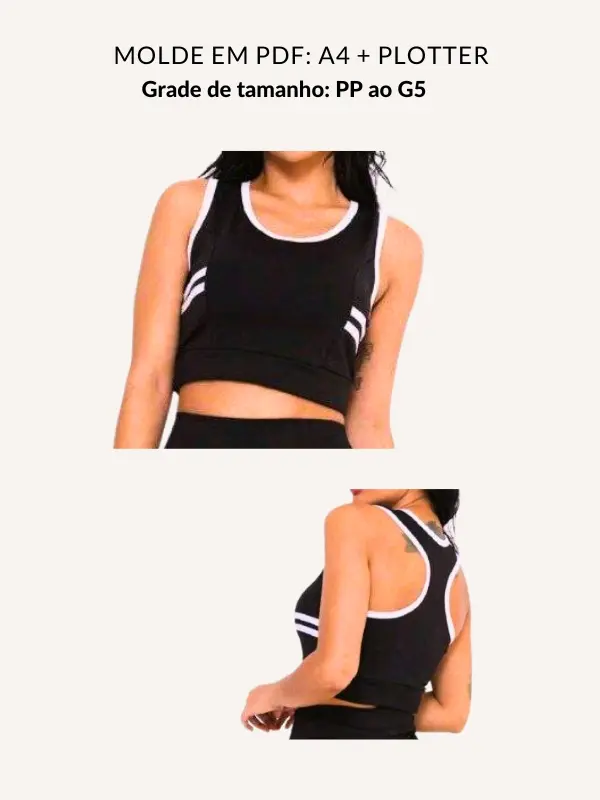 Molde top fitness nadador com recortes