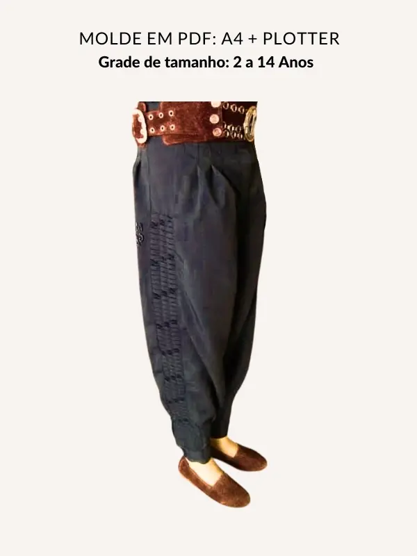 Molde calça bombacha infantil masculina com recorte lateral