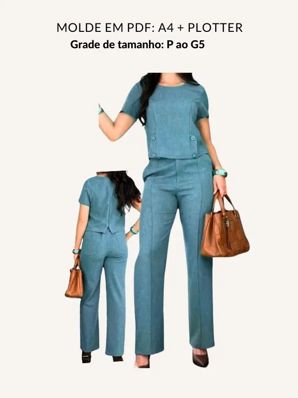 Molde conjunto blusa com ziper e calca social