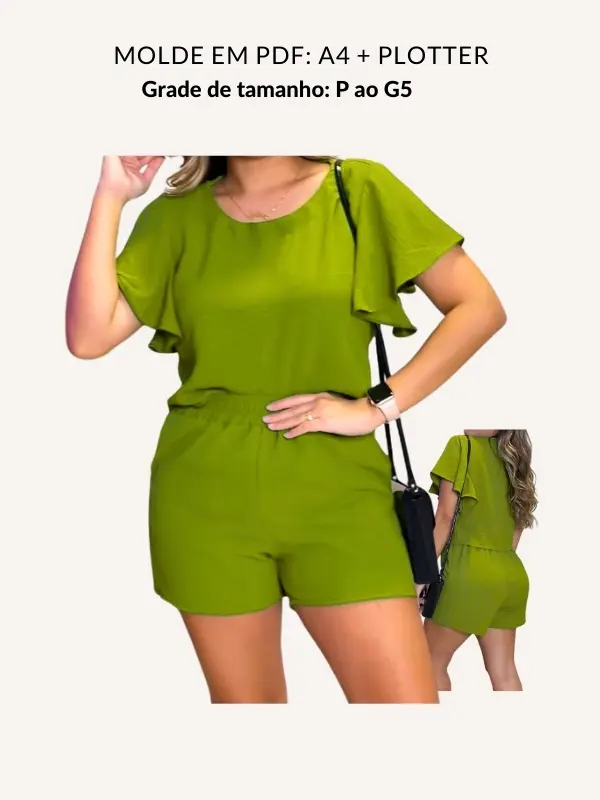 Molde conjunto short e blusa manga sino