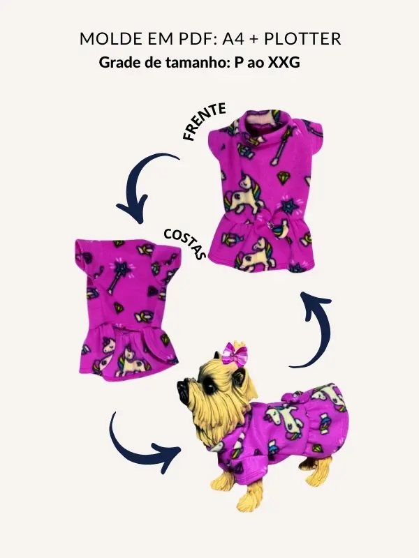 Molde roupa pet com saia