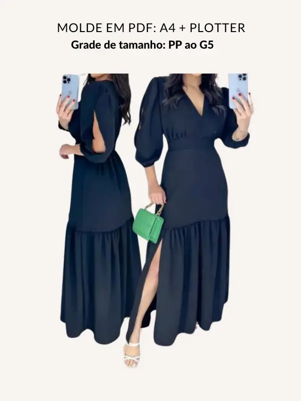 Molde vestido com manga transpassada