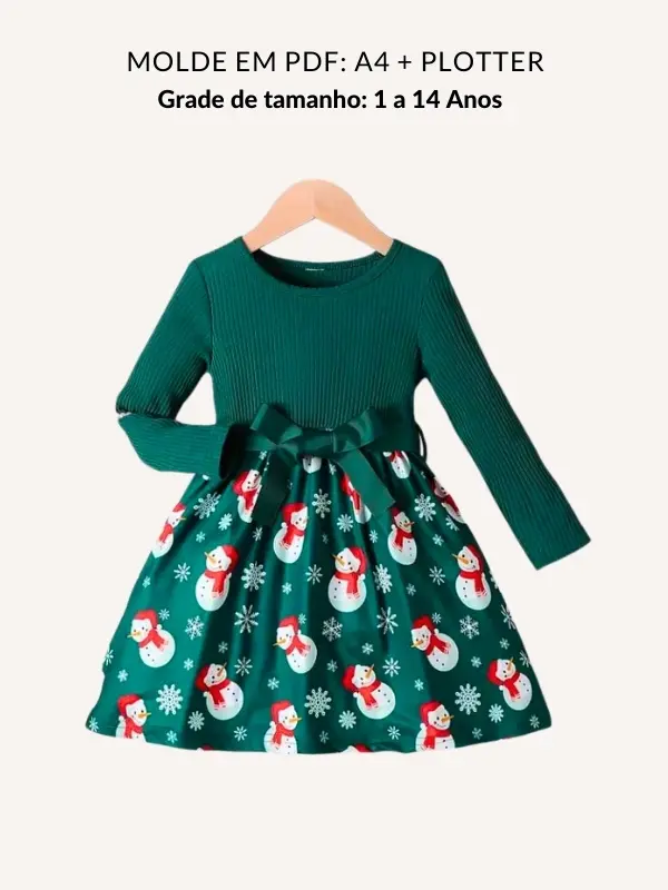 Molde vestido infantil manga longa com saia franzida