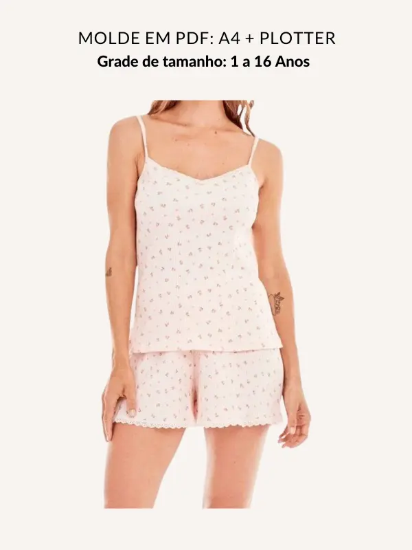 Molde kit pijama infantil blusa com alcas e short