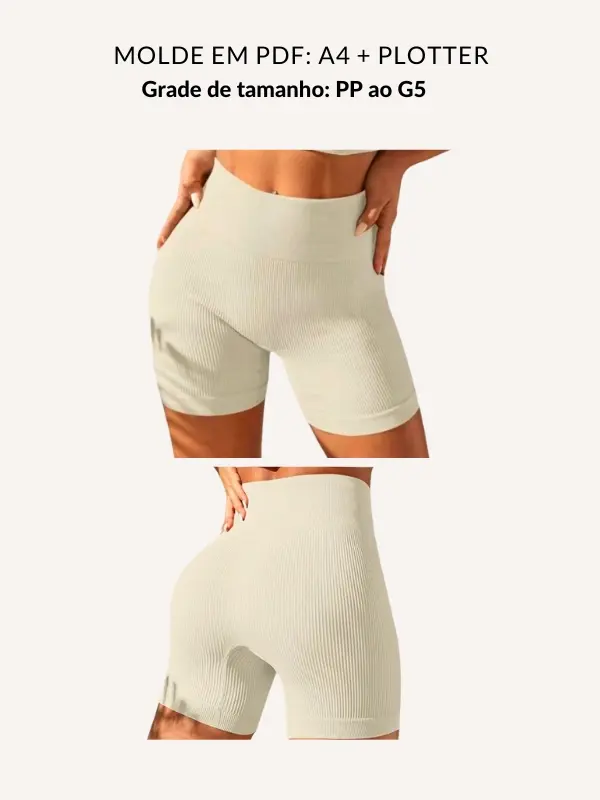 Molde short fitness sem costura na frente