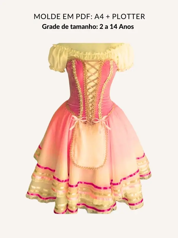 Molde vestido infantil ballet com manga