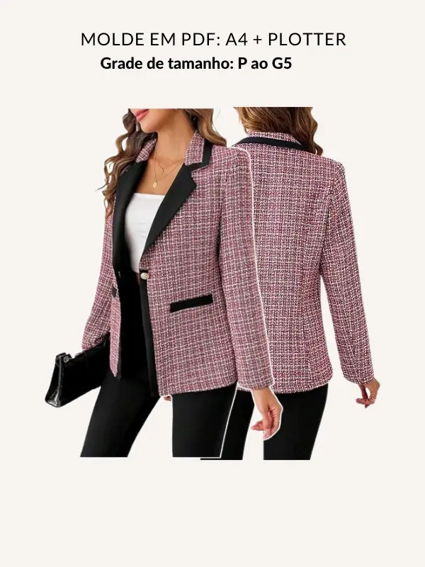 Molde blazer com bolso tweed