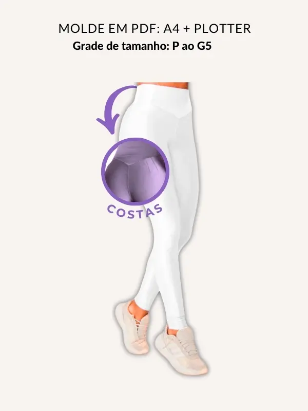 Molde calça legging com costura lateral