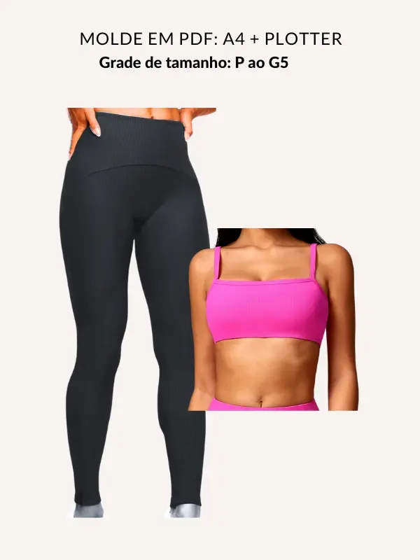 Molde kit calça leggin e top fitness frente única