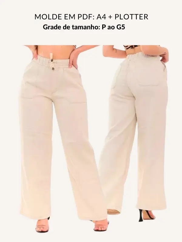 Molde calça pantalona com elástico e bolsos