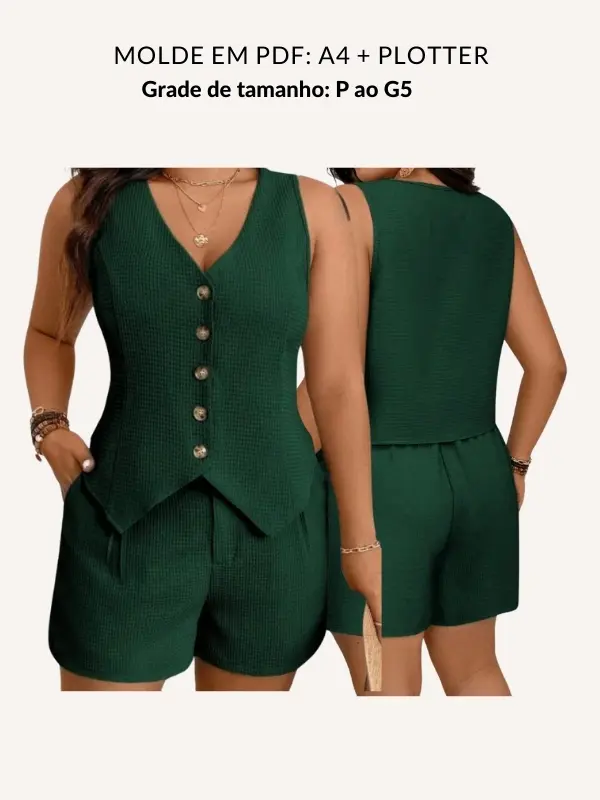 Molde kit short com pregas e colete