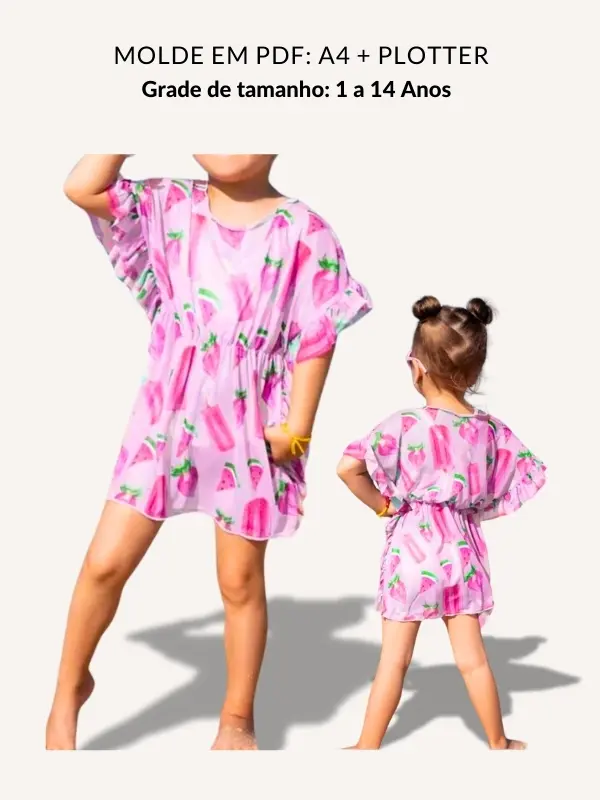 Molde saida de praia kaftan infantil