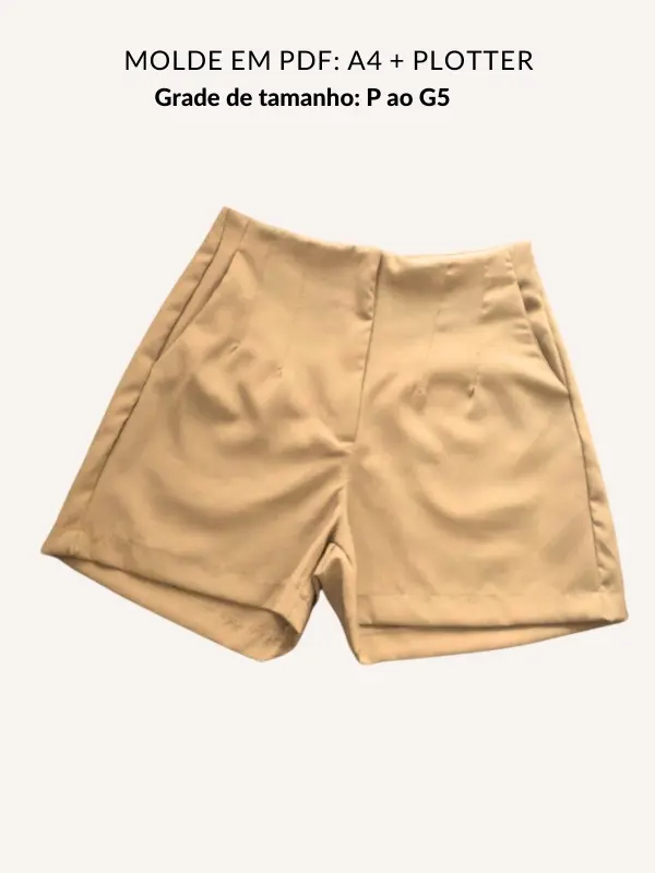 Molde short alfaiataria cintura alta com ziper