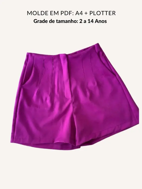 Molde short infantil com pregas na frente