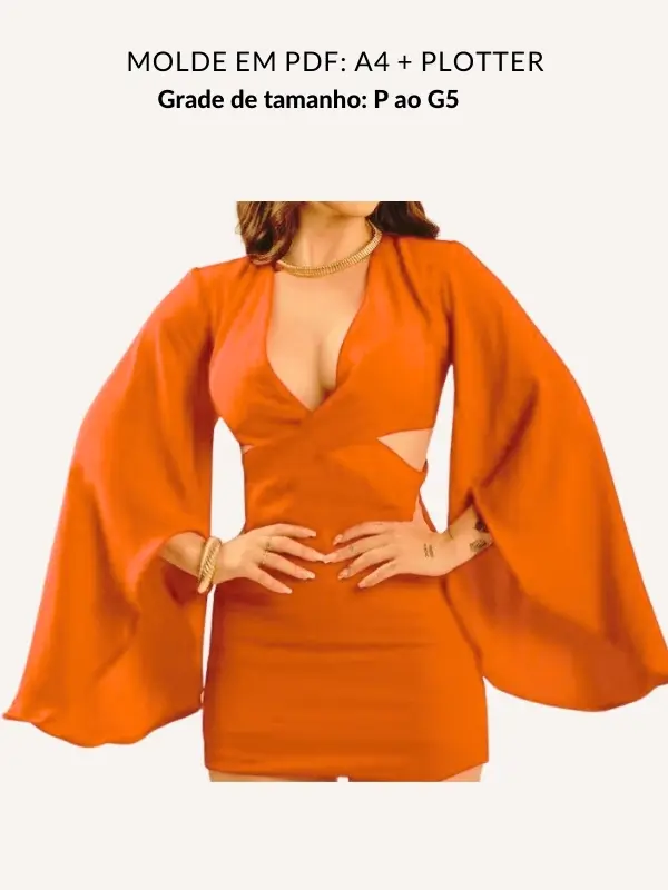 Molde vestido curto manga flare