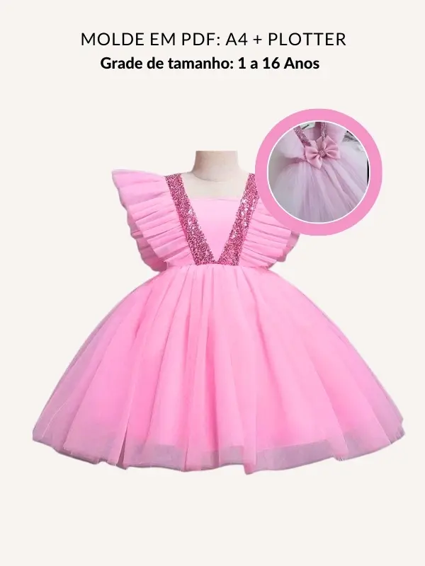 Molde vestido infantil com alca e babados