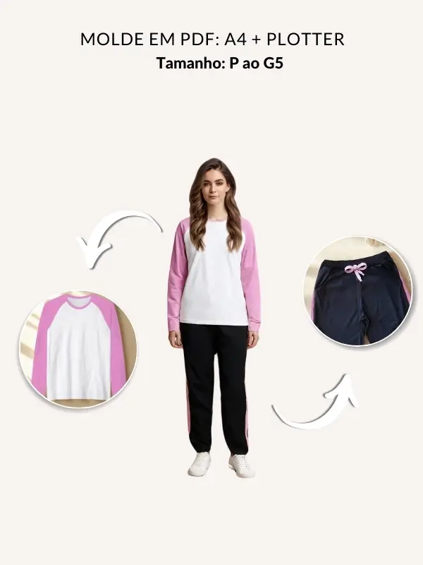 Molde pijama raglan feminino