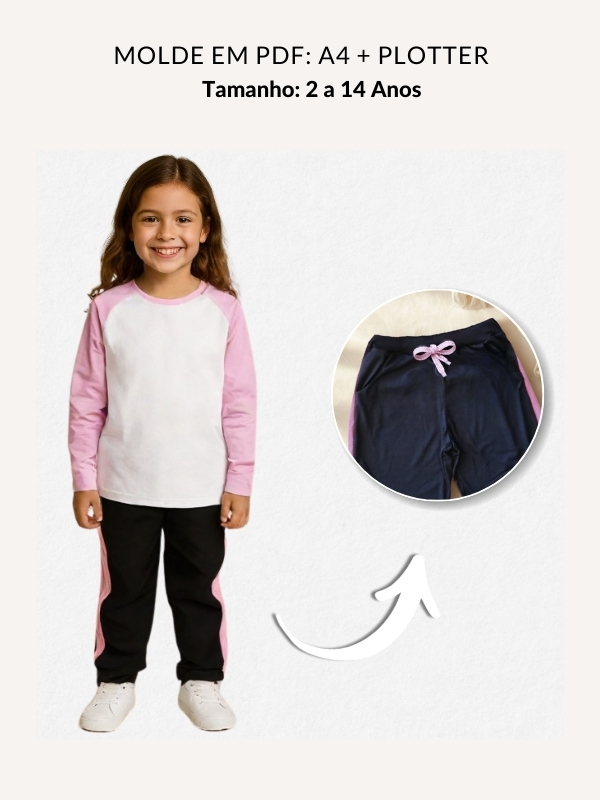 Molde pijama raglan infantil Feminino