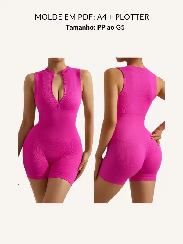 Molde macaquinho fitness sem mangas com zíper